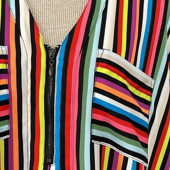 Torrid Top Blouse Quarter Zip Short Sleeves Colorful Stripes Pink Blue Size 12 - Picture 7 of 12